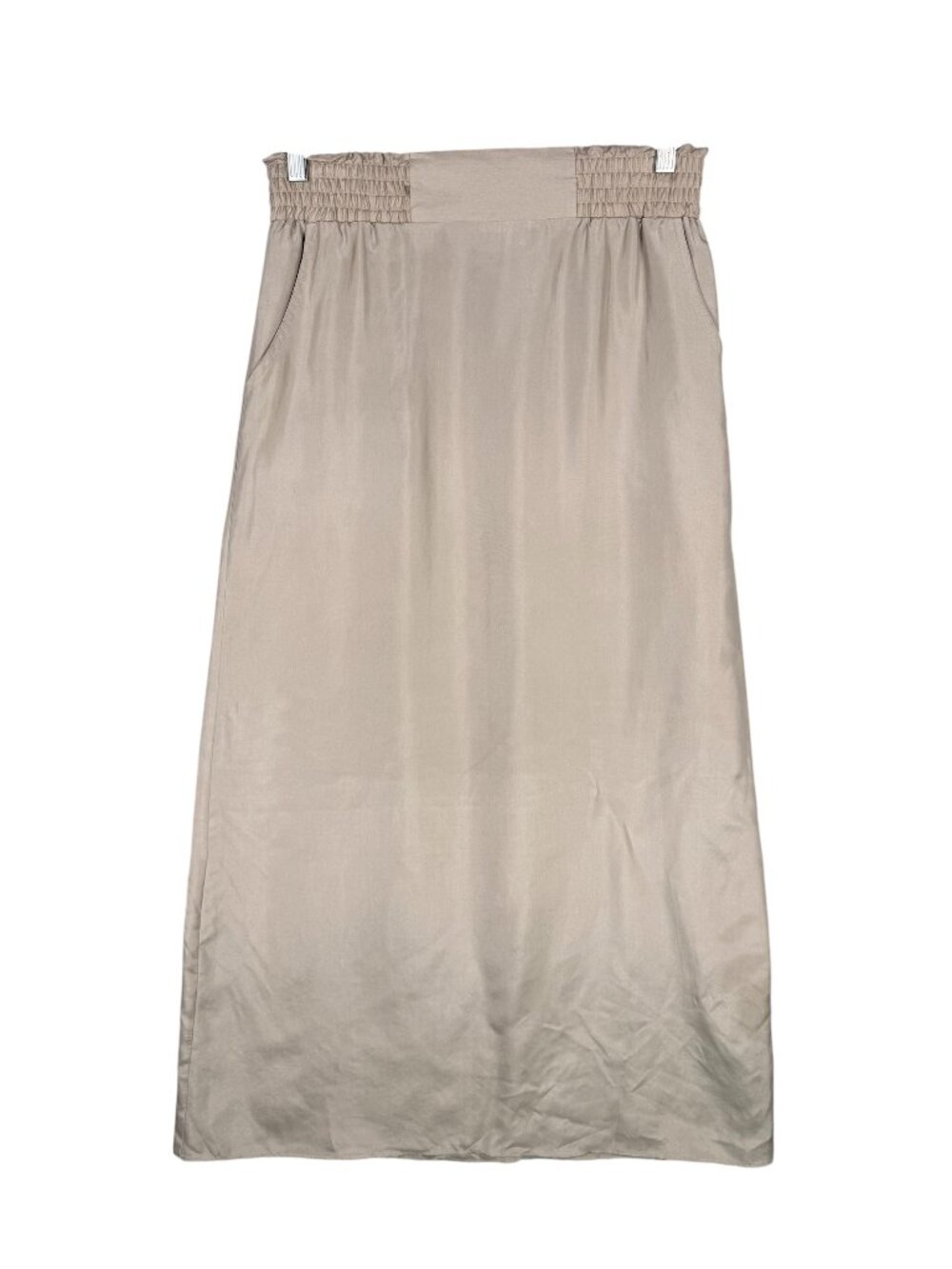 Vivienne Tam 4 100% Silk Pull On Maxi Skirt Lined Champagne Beige Pockets